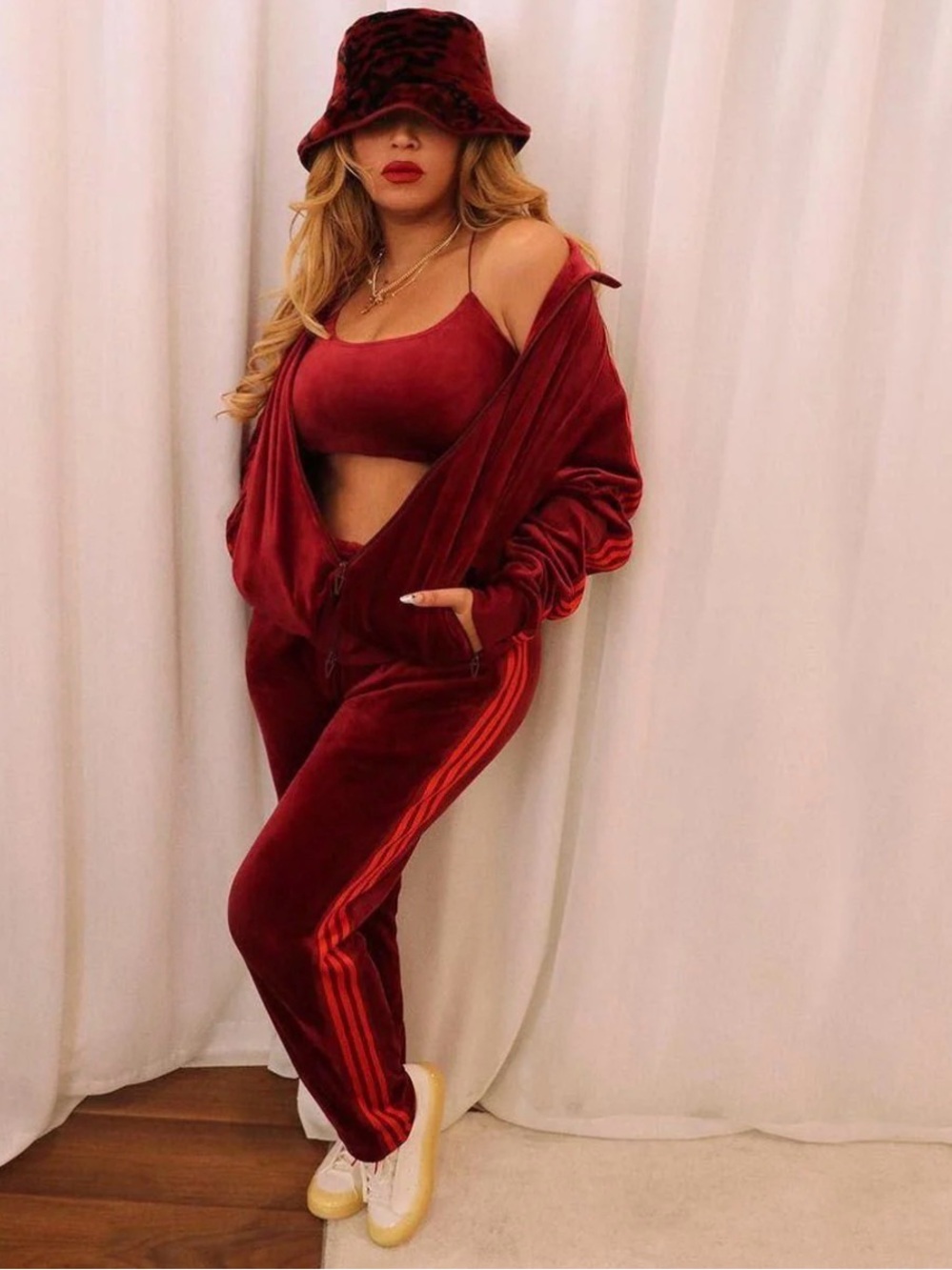 Adidas X Ivy Park red velour cropped tank